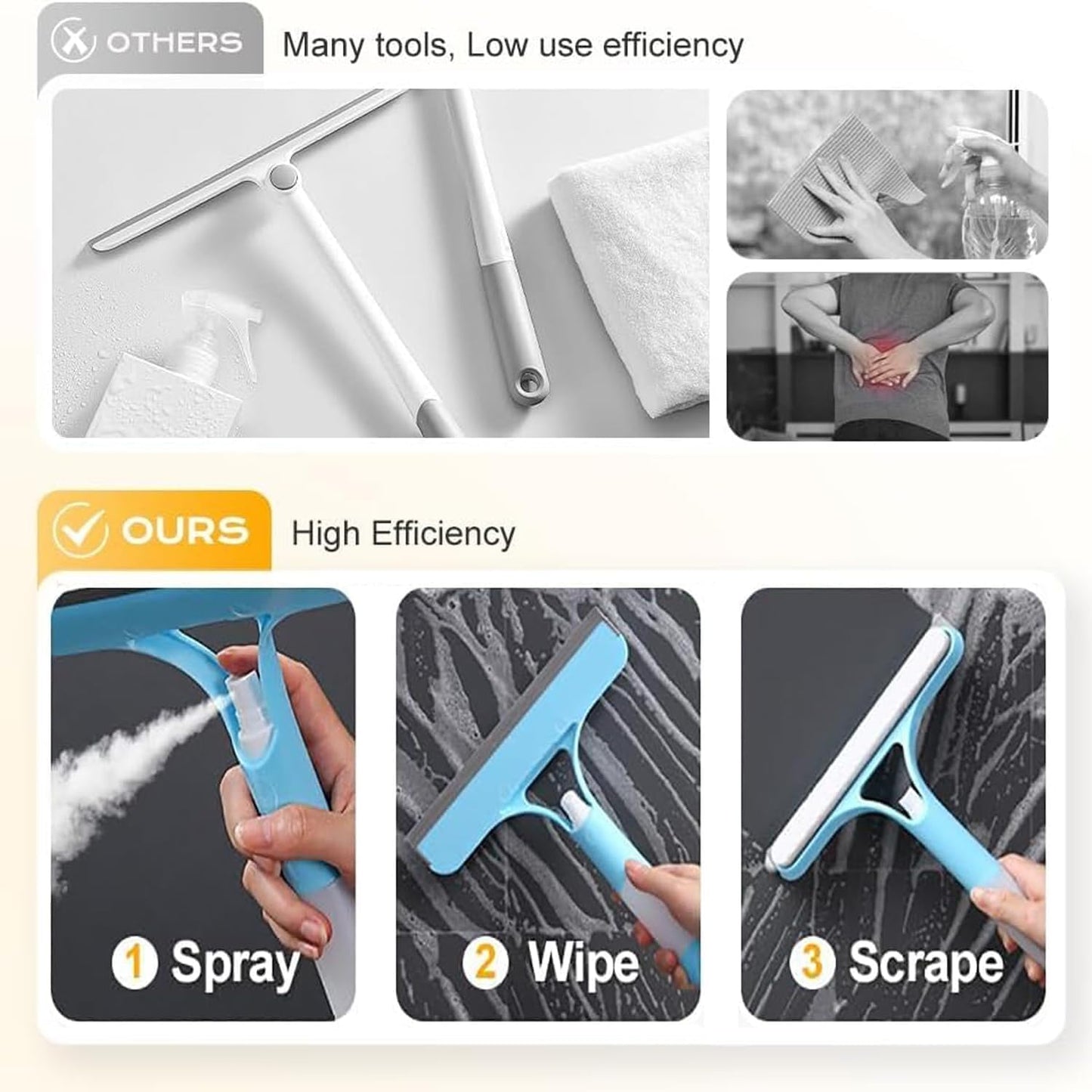 ✨ Streak-Free 3-in-1 Glass Cleaner – Spray, Wipe & Scrape for a Perfect Finish! 🧽